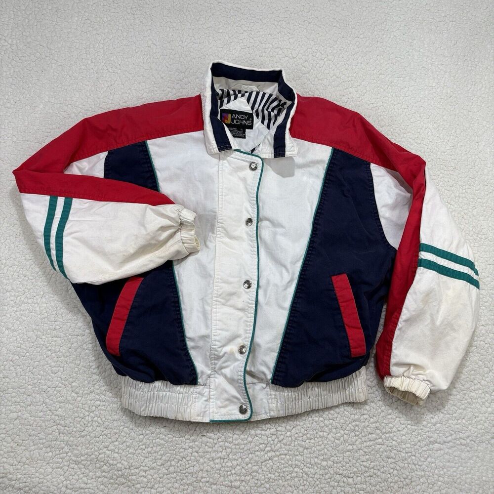 Vintage 90s Andy Johns Track Jacket Womens Small Colorblock Red Blue Green‎